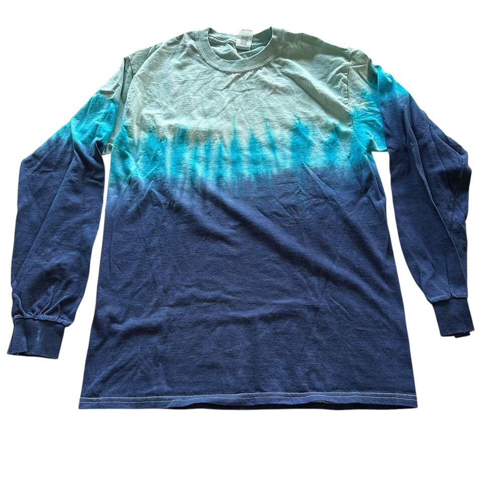 Mens Long Sleeve Shirt Size Medium Handmade Cotton Blue Tie Dye Tee Brand New